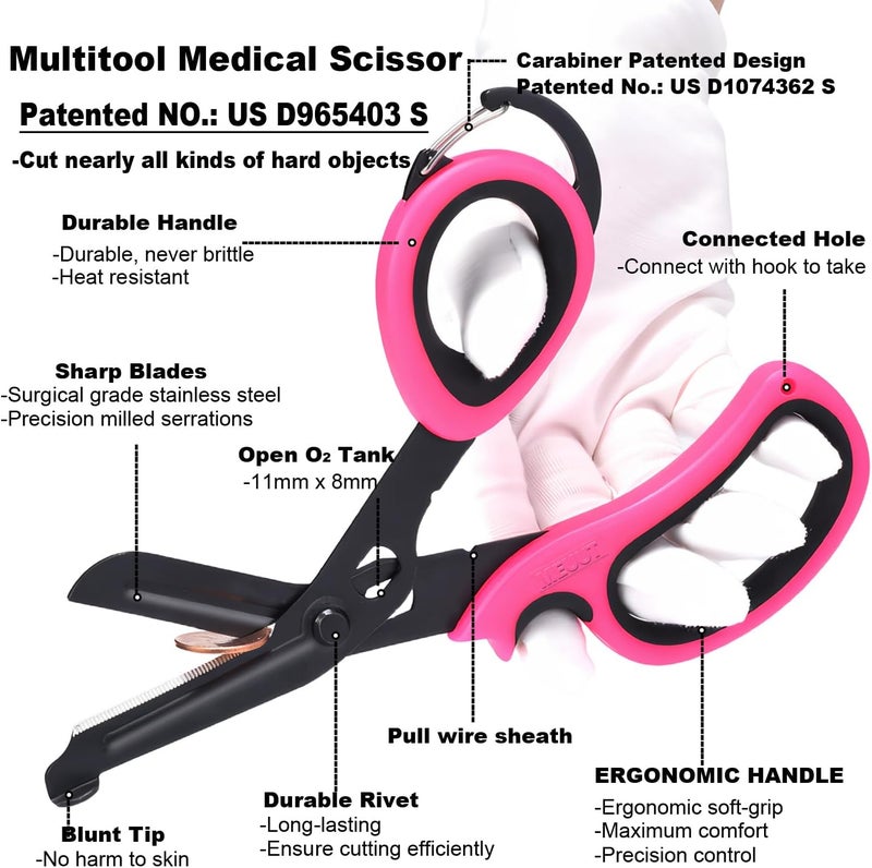MEUUT 2 Pack Medical Scissors Trauma Shears with Carabiner design for left and right hand, 7.5" Fluoride Coated Non-stick Blades Bandage Scissor for Nurses, EMT, Household, outdoors - Image 3